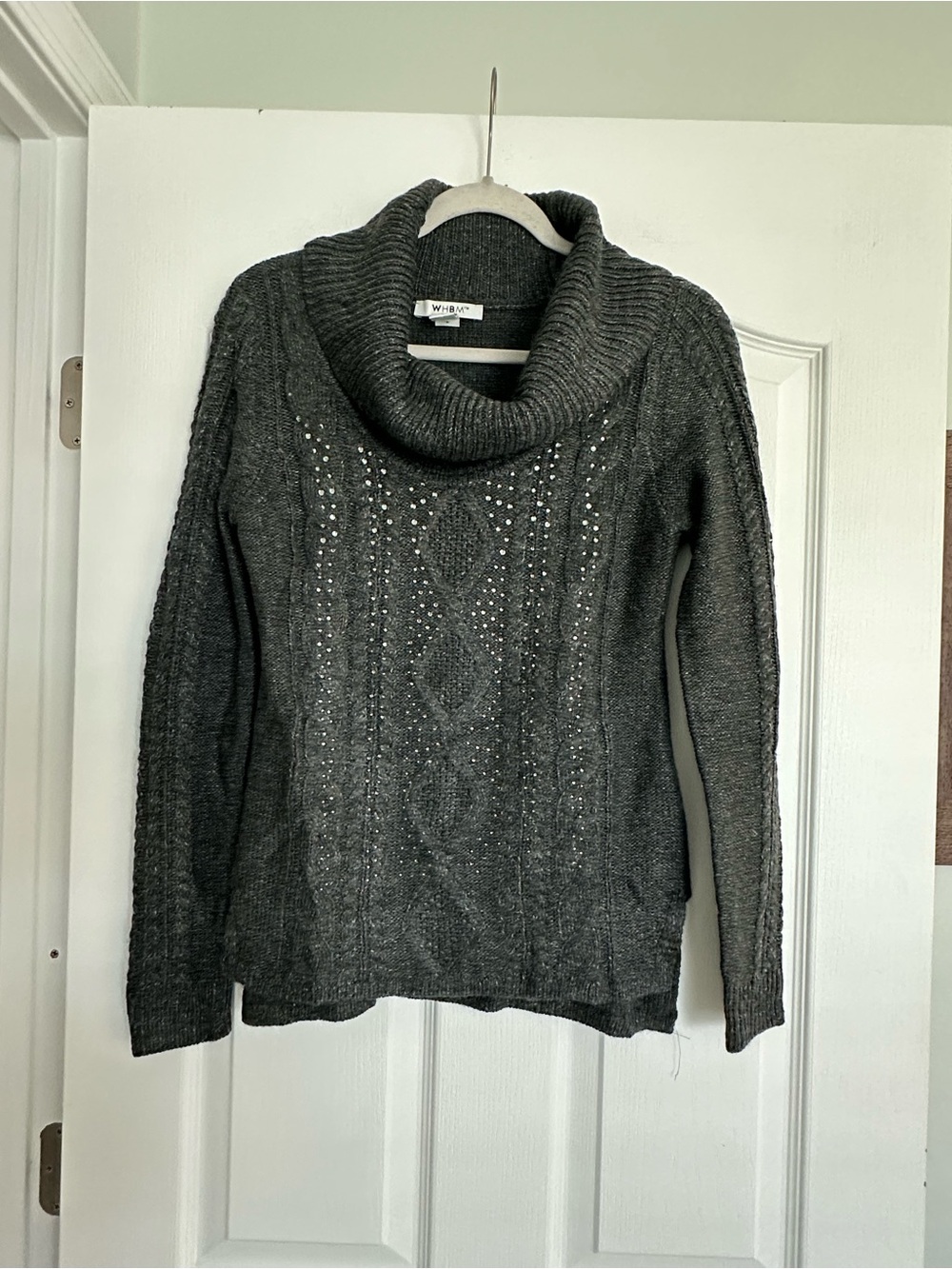 WHBM NWOT Embellished Charcoal Cowl Neck Sweater! Gorgeous